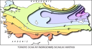 Türkiye Ocak Ayı İndirgenmiş Sıcaklık Haritası