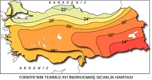 Türkiye Temmuz Ayı İndirgenmiş Sıcaklık Haritası