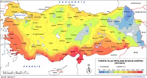 Türkiye Yıllık Ortalama Sıcaklık Haritası