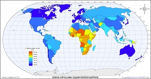 Dünya Ortalama Yaşam Süresi Haritası 2014