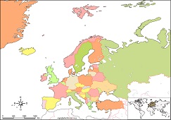 Avrupa Dilsiz Siyasi Haritası (Renkli)