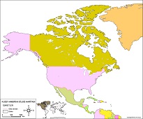 Kuzey Amerika Dilsiz Siyasi Haritası (Renkli)