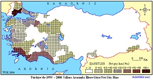 Türkiye'de 1995-2000 Yılları Arasında Net Göç Alan İller Haritası