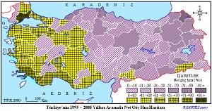 Türkiye'de 1995-2000 Yılları Arasında Net Göç Hızı Haritası