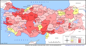 Türkiye 2007 İllere Göre Şehir Nüfus Oranları Haritası