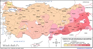 Türkiye 2014 Toplam Doğurganlık Hızı Haritası