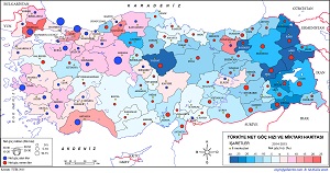 Türkiye Net Göç Hızı ve Göç Miktarı Haritası 2015