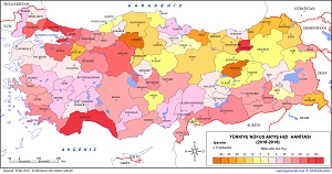 Türkiye Nüfus Artış Hızı Haritası (2019)