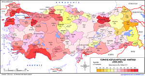 Türkiye 2021 Nüfus Artış Hızı Haritası