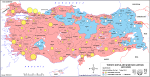 Türkiye Nüfus Artış Miktarı Haritası 2022