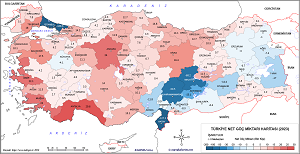 Türkiye Net Göç Miktarı Haritası 2023