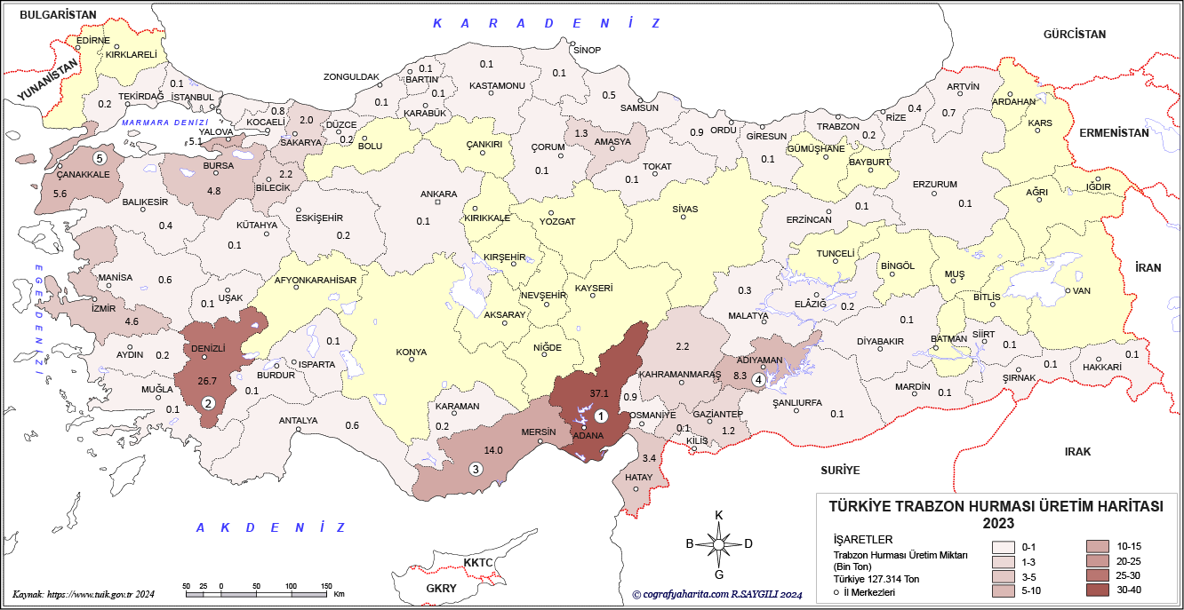 Türkiye Trabzon Hurması Haritası 2023