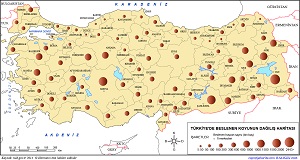Türkiye'de Beslenen Koyunun Dağılış Haritası 2014