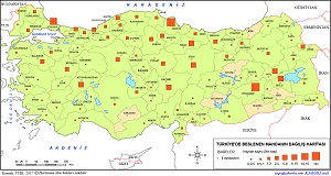 Türkiye'de Beslenen Mandanın Dağılış Haritası 2017