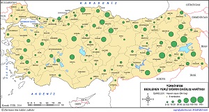 Türkiye'de Beslenen Yerli Sığırın Dağılış Haritası