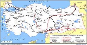 Türkiye'nin Ham Petrol ve Doğalgaz Boru Hatları Haritası