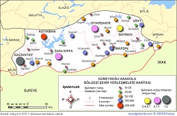 Güneydoğu Anadolu Bölgesinin Şehir Yerleşmeleri Haritası