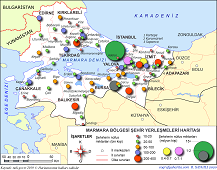 Marmara Bölgesinin Şehir Yerleşmeleri Haritası