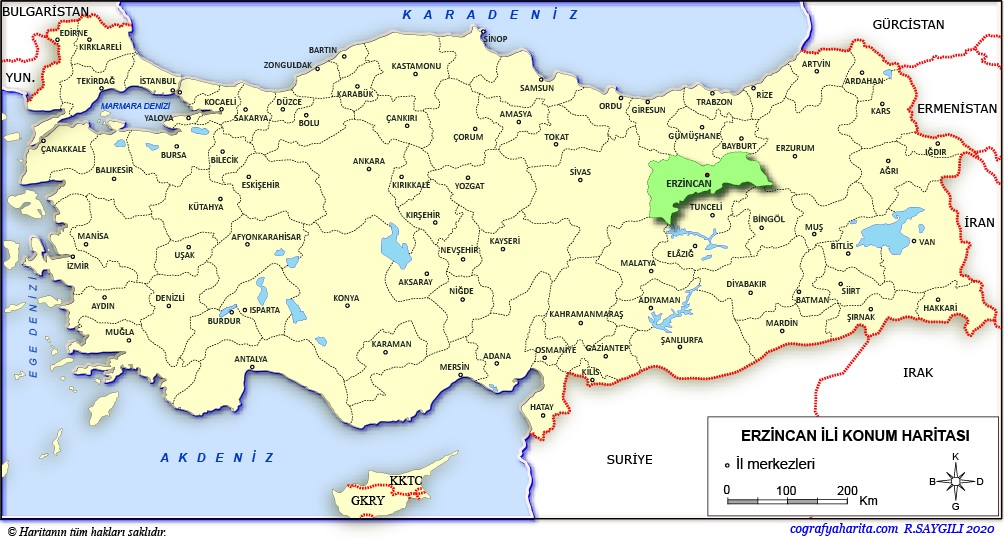 Erzincan İli Lokasyon Haritası